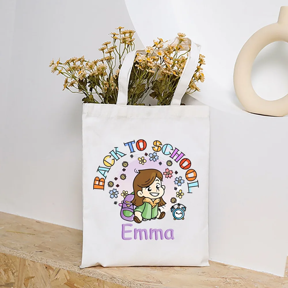 Personalizza la borsa tote Ritorno a scuola Borse tote con stampa modello Nome personalizzato Borsa portatile Regalo per il ritorno a scuola per gli