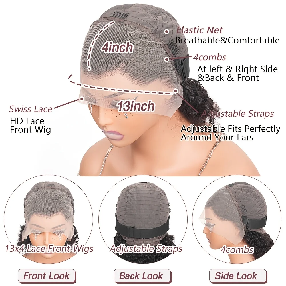 TIMOPOL 13x4 HD Lace Closure Jerry Curly Human Hair Wigs for Women, 1B Color Glueless Wear & Go Curly Wig view 2
