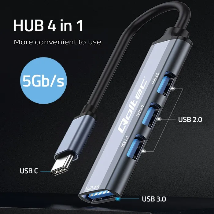 Qoltec Hub USB-C 3.1-adapter 4 in 1 | USB 3.0 | 3x USB 2.0