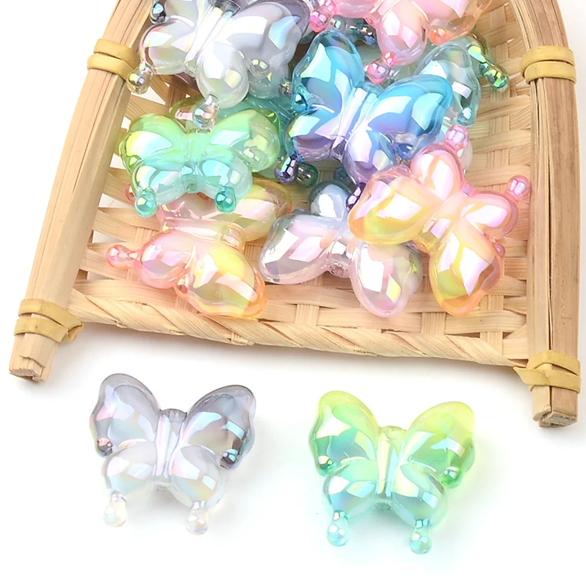 10/15pcs Random Color Iridescent Butterfly Acrylic Beads 29*30mm Loose Beads For DIY Bracelet Necklace Jewelry Making Accessorie