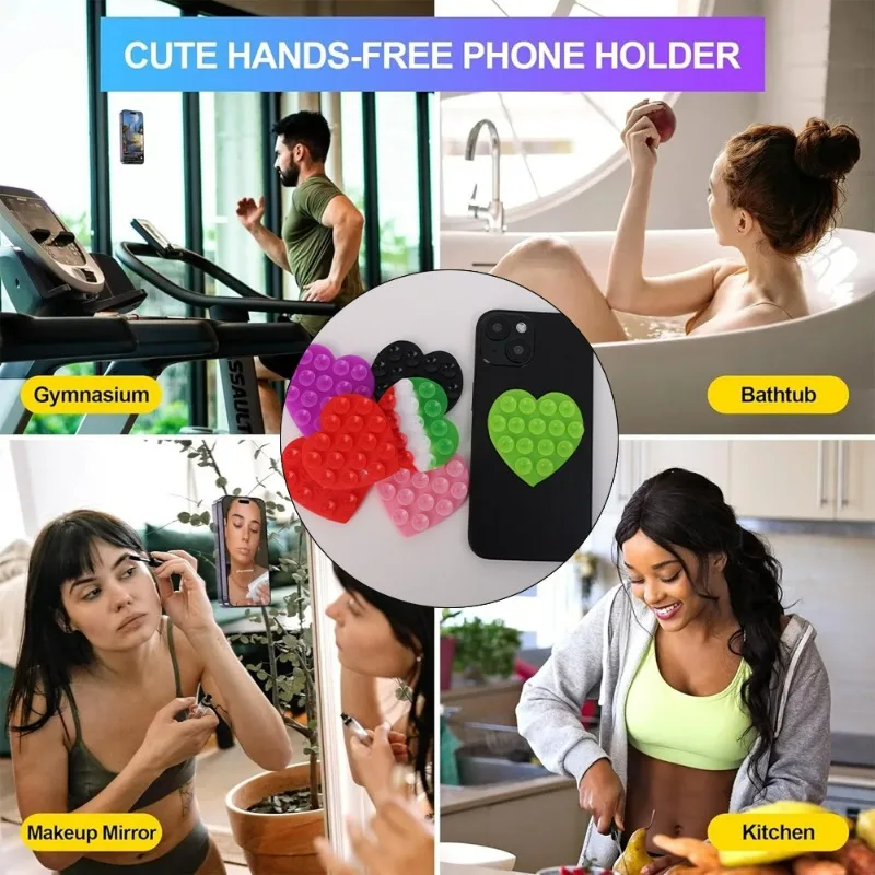 4-4PCS Heart-shape Sucker Support Silicone Sucker Washable Mobile Phone Fixed Pad Hand-Free Universal Phone Accessories