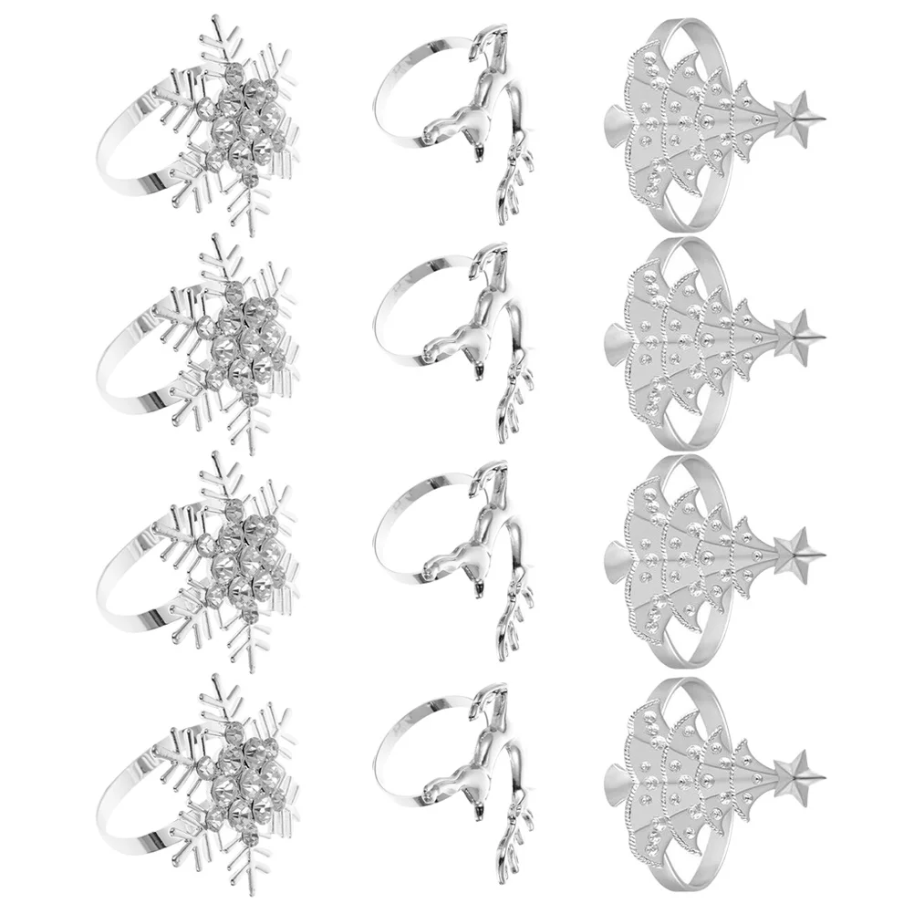 

12Pcs Christmas Napkin Ring Set Alloy Chic Xmas Table Decor Wedding Party Napkin Holder Buckles Xmas Serviette Buckle