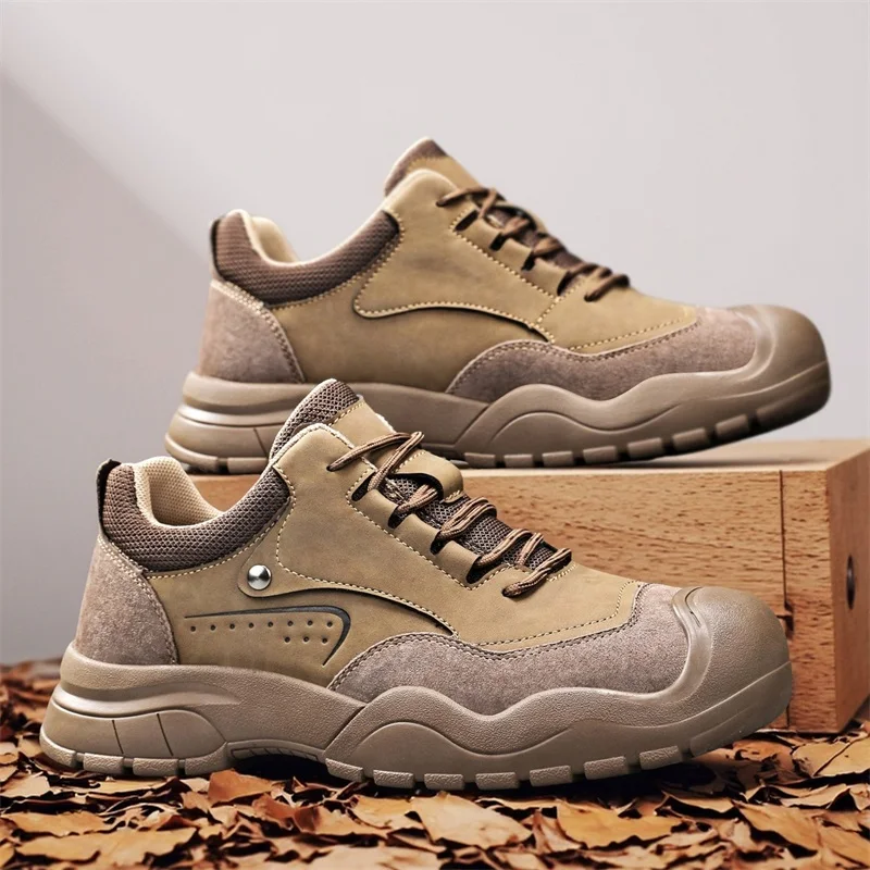

Men Climbing Shoes Leather Hiking Travel Anti Slip Wear Resistant Lightweight Camping Shoes Comfort Forest Walking Footwear