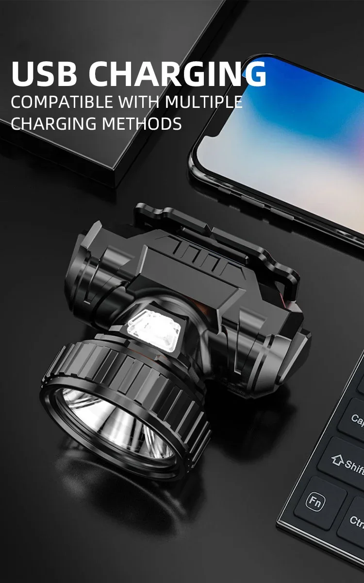 LED Strong Light Five Headed Outdoor Waterproof Fishing Light USB Rechargeable Ultra Bright Head Mounted Flashlight