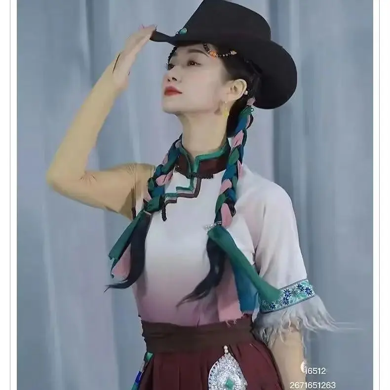 التبتية Tsering Lhaso أداء الرقص زي العرقية طالبة الفن امتحان الرقص ممارسة الرقص نصف طول تنورة الرقص #3