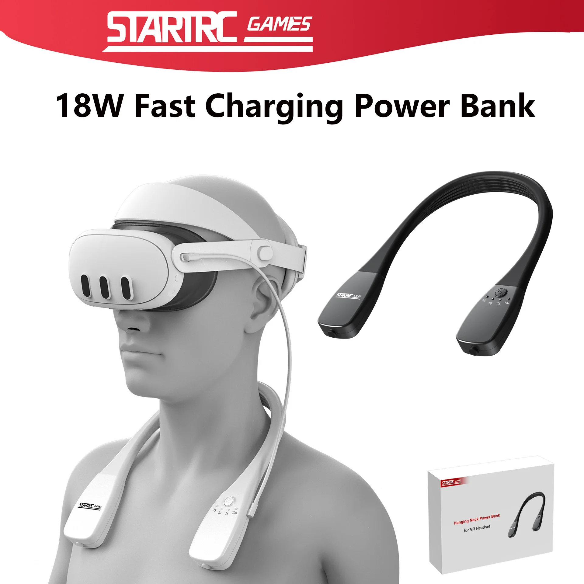 

VR Glasses Power Bank Neck Hanging for Meta Quest 3 2 Pro/PS VR2/Pico 4 Pro/HTC Vive Accessories 10000mAh Fast Charging Charger