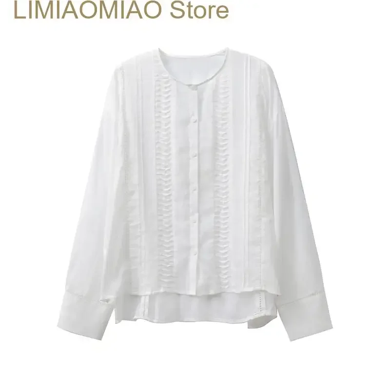 

New Women's summer white thin cotton laminated decorative shirt shirt top women's model