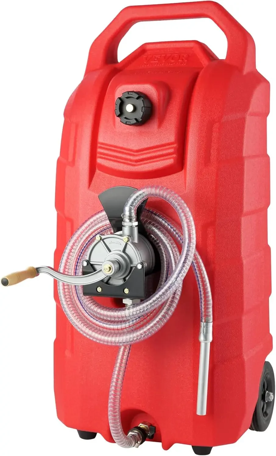

16 Gallon Fuel Caddy, 7.8 L/min, Portable Gas Storage Tank Container with Hand Pump Rubber Wheels, Fuel Transfer Storage Tank
