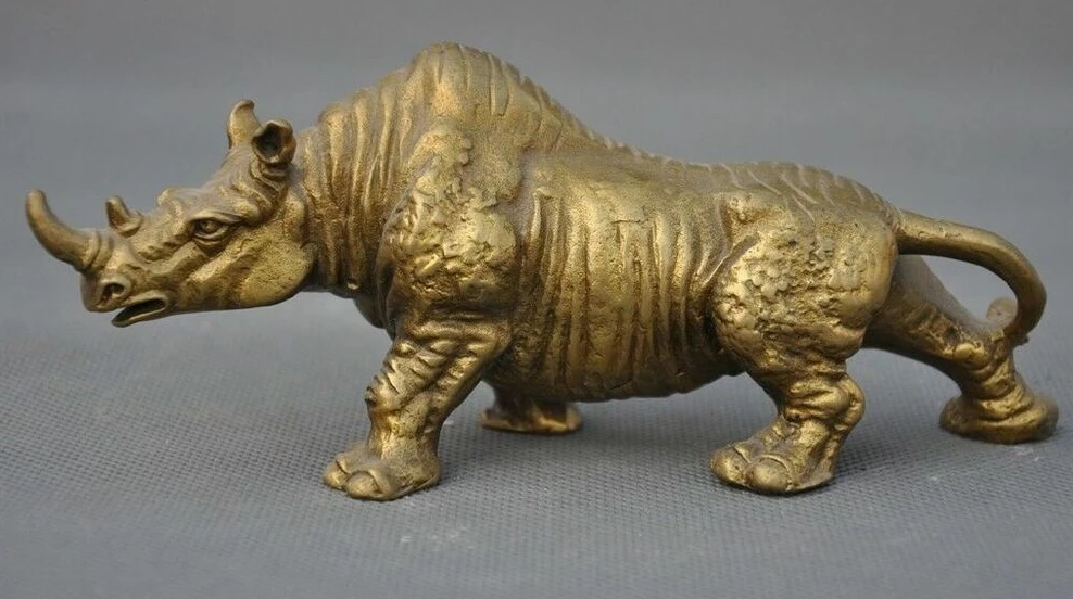 

6" Collect Chinese Fengshui Brass Copper Animal Rhinoceros Rhino Bull Statue