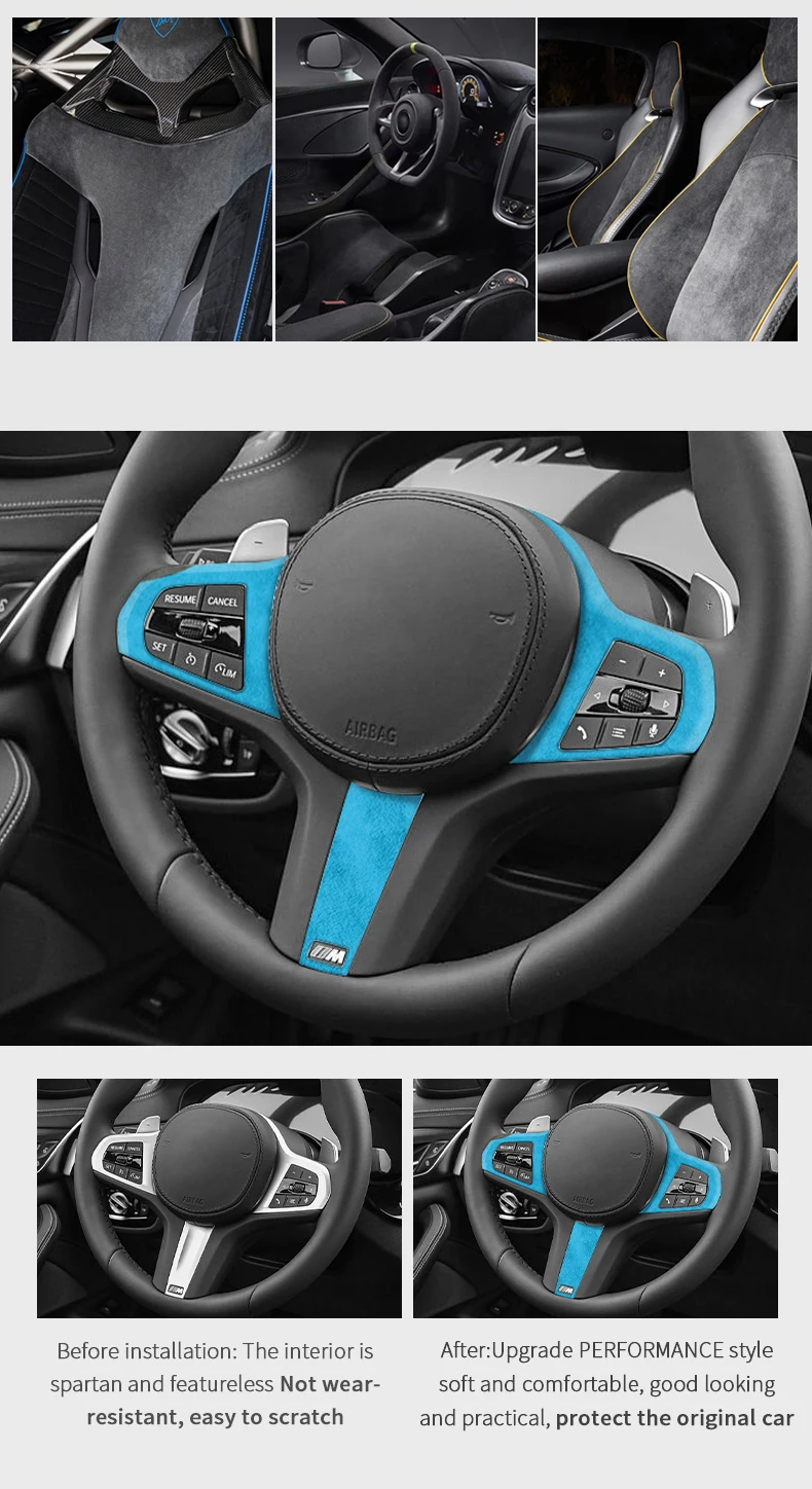 Hergestellt aus Alcantara für die neue BMW-Serie, passend für G-Chassis, Auto-Lenkradverkleidung, Styling-Aufkleber, 2-teiliges Auto-Innenzubehör – Detail 3