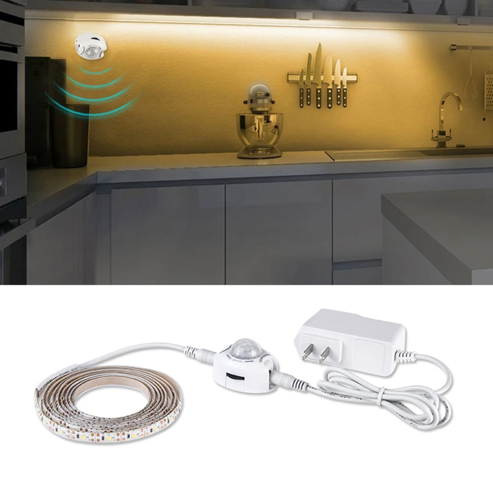 

Motion Sensor Flexible LED Strip Lights DC 12V Waterproof Under Cabinet Lamp US EU Power Adapter For Bedroom Kitchen LED Strip