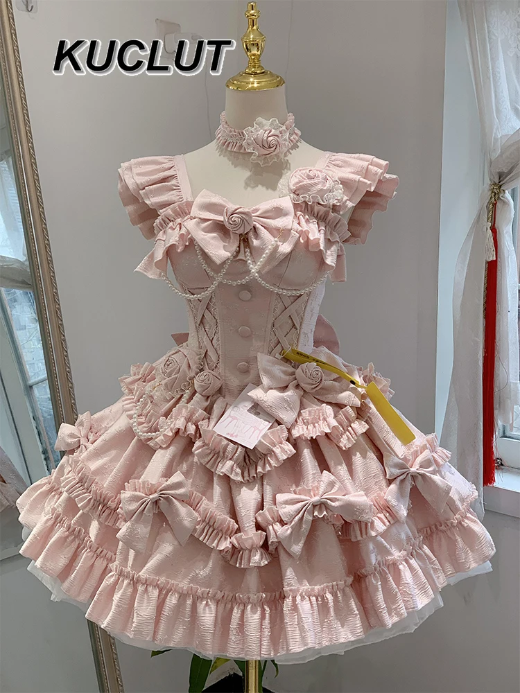 

Sweet and Cute Women's Lolita Dresses 2025 New Jsk Elegant Princess Above Knee Tutu Ball Gown Short Dress Femme Summer