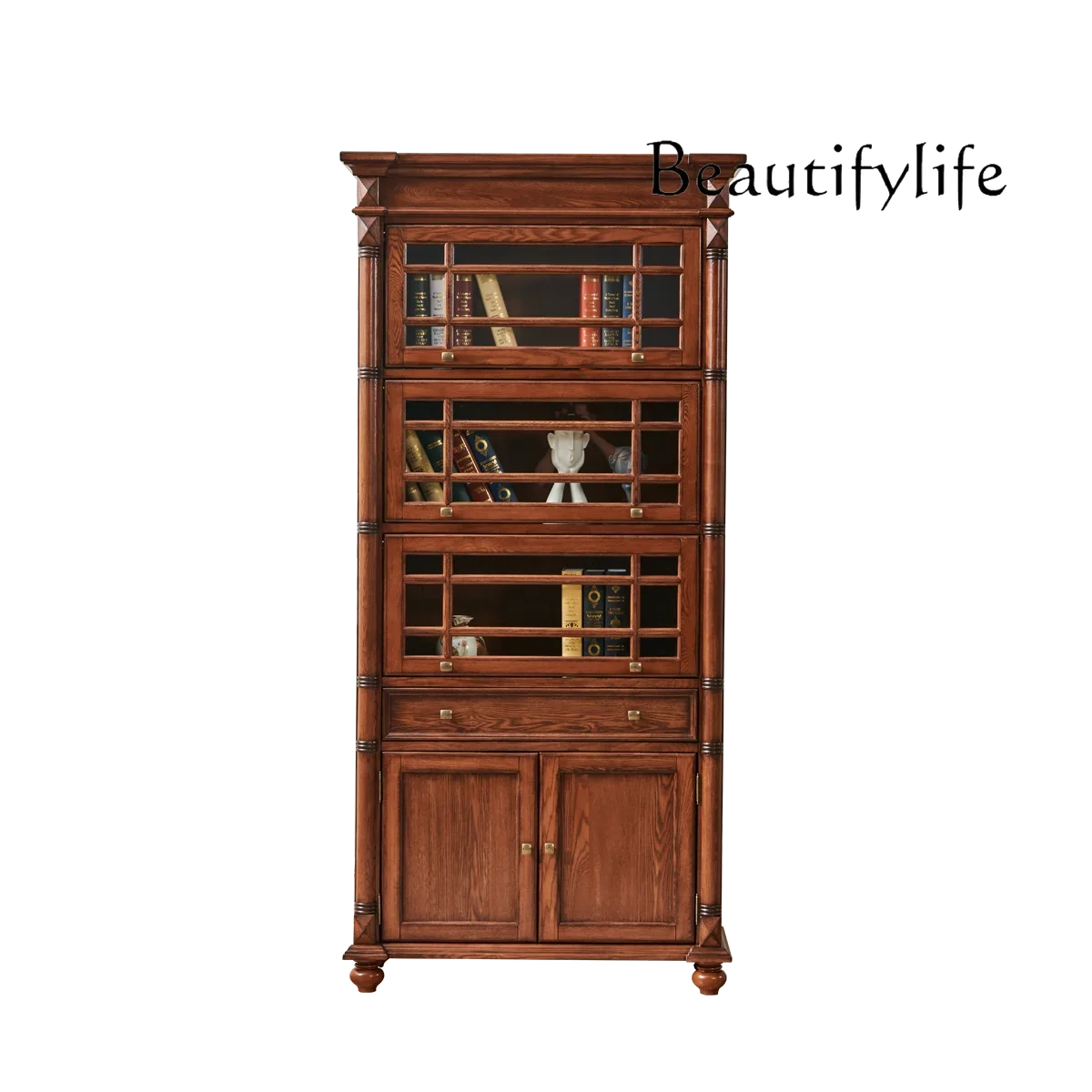 

Цельный деревянный американский книжный шкаф с дверцей, пылезащитный, для гостиной, витрина, на заказ, модель X