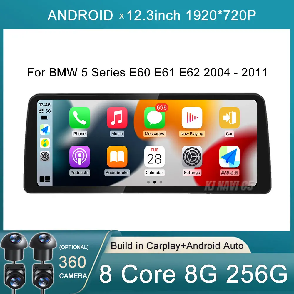 Android 14 12.3 '' Car GPS Navigation For BMW 5 Series E60 E61 E62 2004 - 2011 CIC CCC Multimedia Radio Player Carplay DSP WIFI