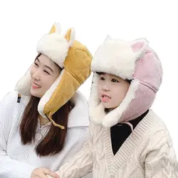 3-12Y Winter Kid Hat Family Match Girl Boy Cap Faux Fur Windproof Hat Women Men Bomber Fur Ear Flap Cap Ski Trooper Trapper