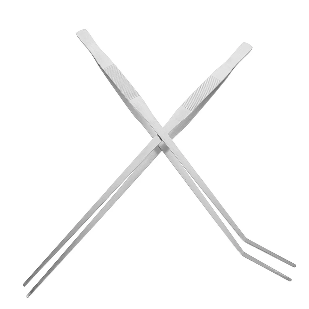 

2Pcs Reptile Feeding Tweezers Long Aquarium Tools Straight Curved Tips Fish Tank Terrarium Grabber Flat Tipped Tweezers
