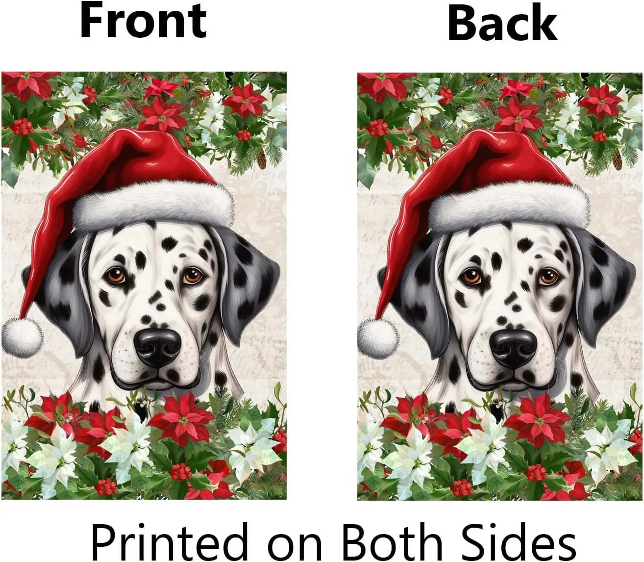 Christmas Dalmatian Dog Garden Flag for Outside 12x18 Inch Double Sided Poinsettia Santa Hat Dog Small Burlap Yard Flags Outdoor