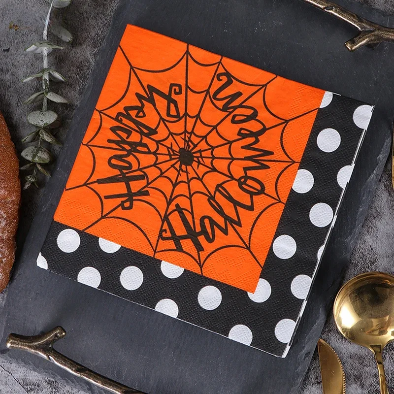 2-Ply New Cartoon Halloween Children's Party Spider Web Decoration Table Runner Disposable Napkin Paper Placema 10/20pcs 33*33cm