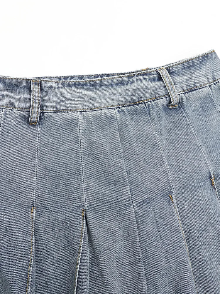 GIBSIE حجم كبير الخريف جديد عالية الخصر غسلها الدنيم تنورة المرأة Y2K ريترو كل مباراة مطوي التنانير الصغيرة موضة الشارع الشهير #4