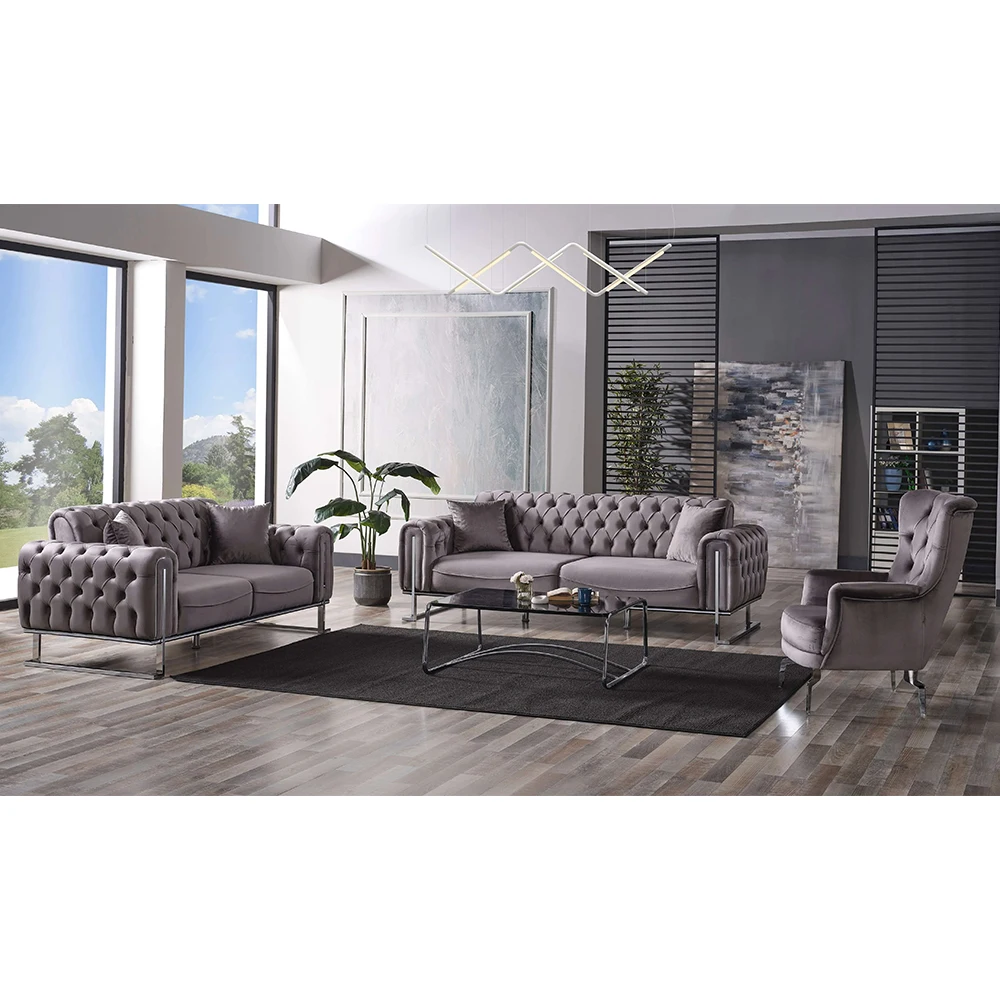 

# Tufted Fabric Three Seat Sectional Sofa Set-Modern Eco-Friendly Apartment Living Room Furniture