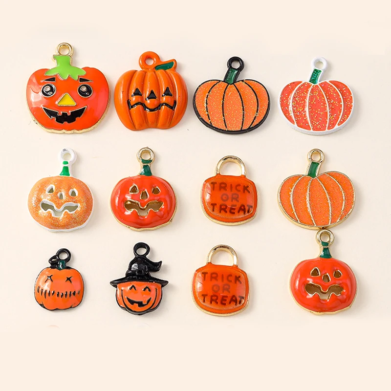 Leslie 10 stks Halloween Charms Leuke Griezelige Pompoen Charms Hanger voor Halloween Sieraden Maken Kettingen Oorbellen Armbanden DIY