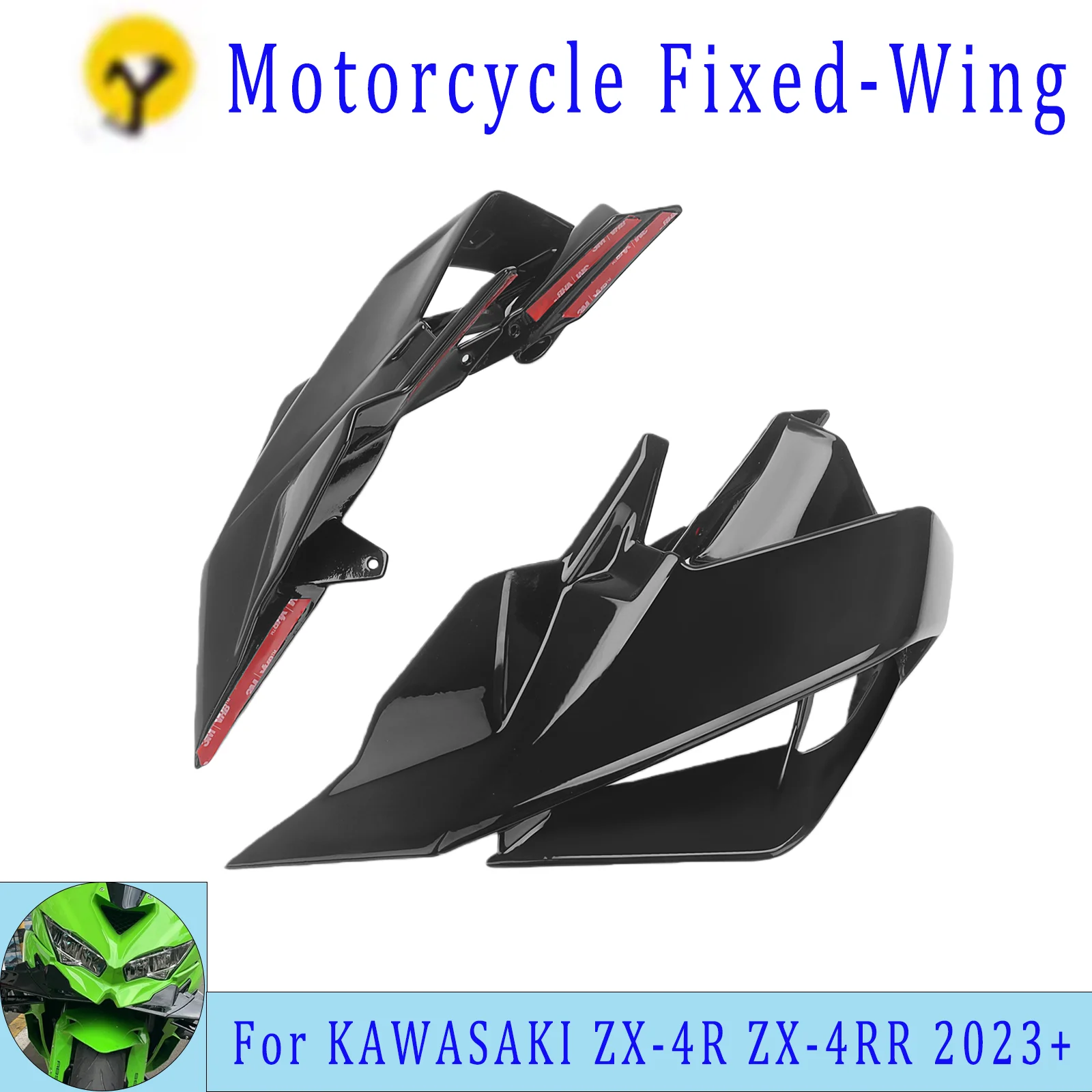 

For Kawasaki ZX-4R ZX-4RR 2023+ Motorcycle Aerodynamic Fixed Wing Spoiler Side Winglets, Downforce Front Spoiler Wing Kit