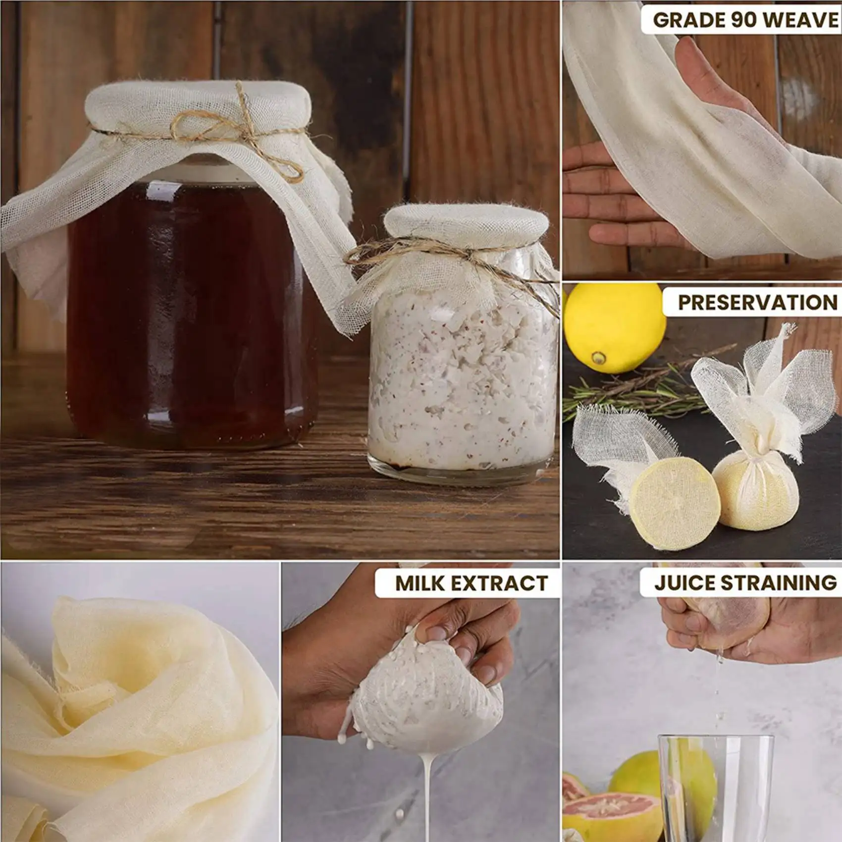 

Муслиновые салфетки ABMH для приготовления пищи, упаковка 30 штук (50x50 см), неотбеленные, хлопковые, многоразовые и моющиеся, для процеживания.