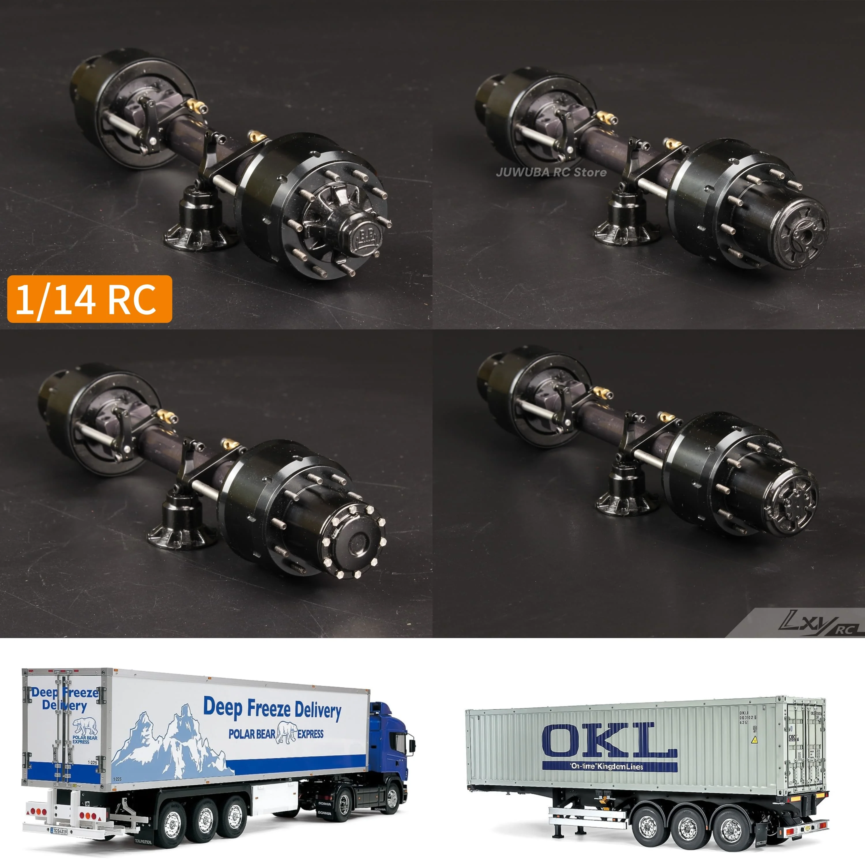 LXY RC 1/14 Non-powered Axle With Braking Function For Tamiya 1/14 RC Reefer Semi-Trailer Container Semi-Trailer Truck DIY Parts
