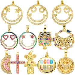 Juya Handmade 18K Gold Plated Smile Face Owl Butterfly Lemon Enamel Cross Bear Round Eagle Charms For DIY Women Jewelry Making