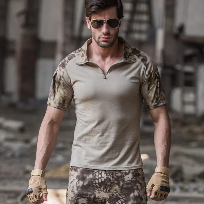 Desert Digital Men Summer T Shirts Airsoft Tactical Short Sleeve Combat Hunting Camouflage Cotton Tee Shirts Paintball Clothing