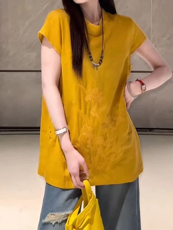 New Chinese Sle Embroidered T-irt Women's Loose Fit Summer 2025 Faion Slimming Versatile Small irt Top