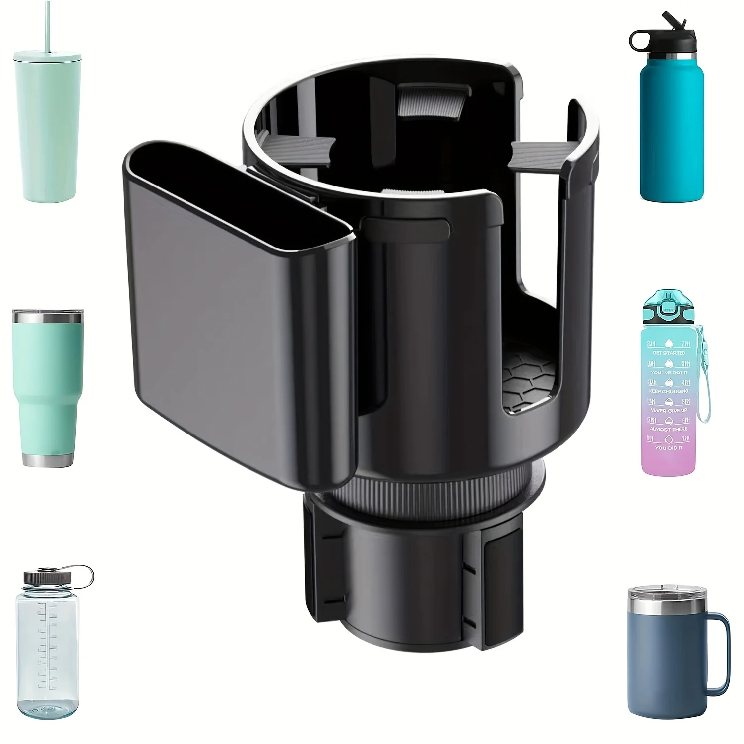 

Car Cup Holder Expander 360 Degree Adjustable Base Drink Holder Anti-Shake Stable Auto Bottle Holder Organizer With Phone Holder