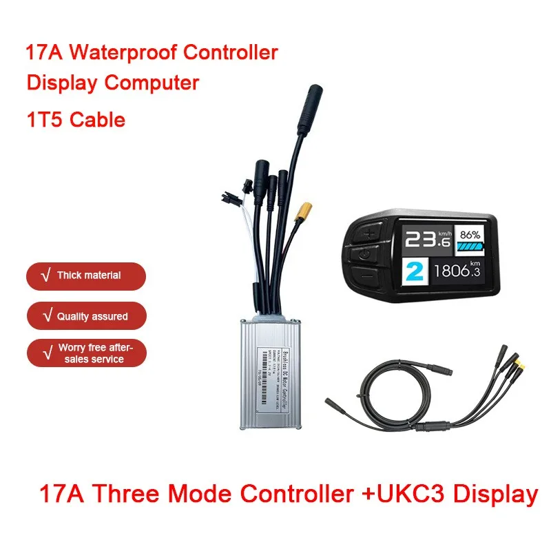 

Ebike Electric Scooter UKC3 LCD Display Computer Battery Speed Display 17A Three Mode Controller Waterproof Connector/1T5 Cable