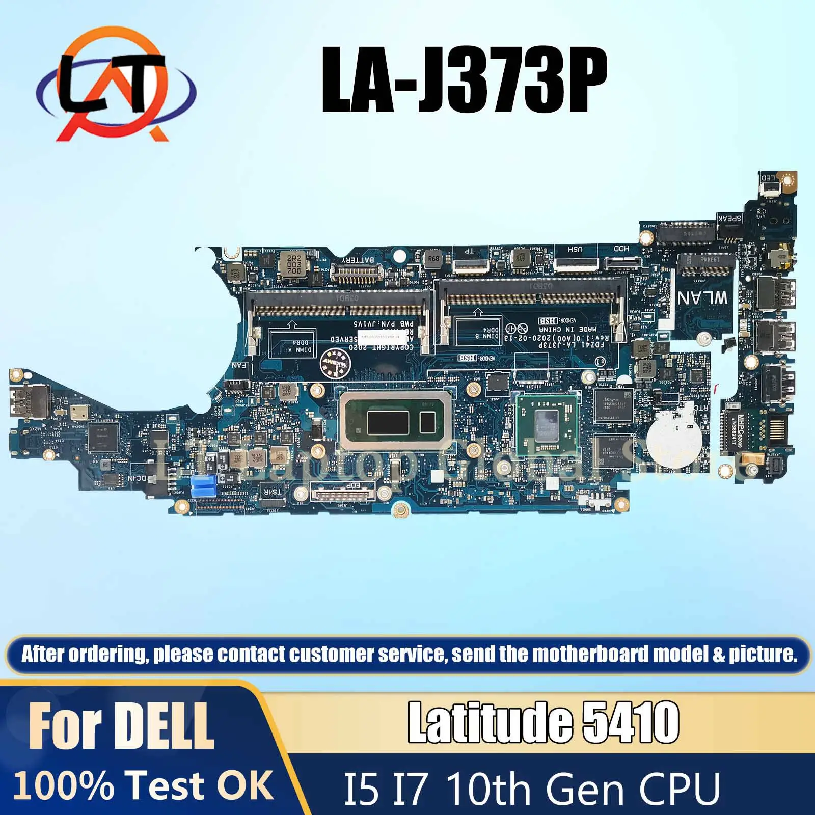 

LA-J373P Notebook Mainboard For Dell Latitude 5410 216-0923010 2G 0F1NKY 0F3R8H Laptop Motherboard CPU i5 i7 10th Gen