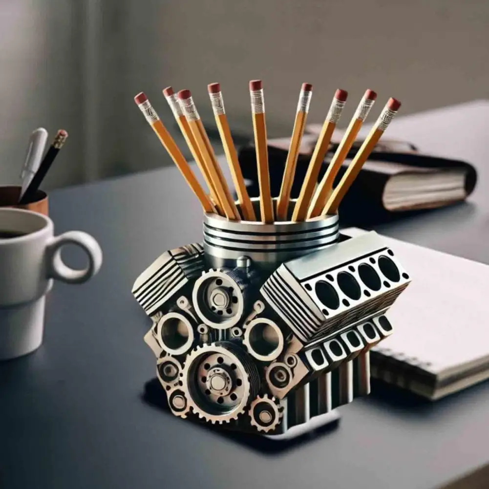 Pen Holder Resin V8 Car Engine Pen Holder Unique Stationery Organizer for Home Office Decor Desktop Ornament with Auto Engine view 4