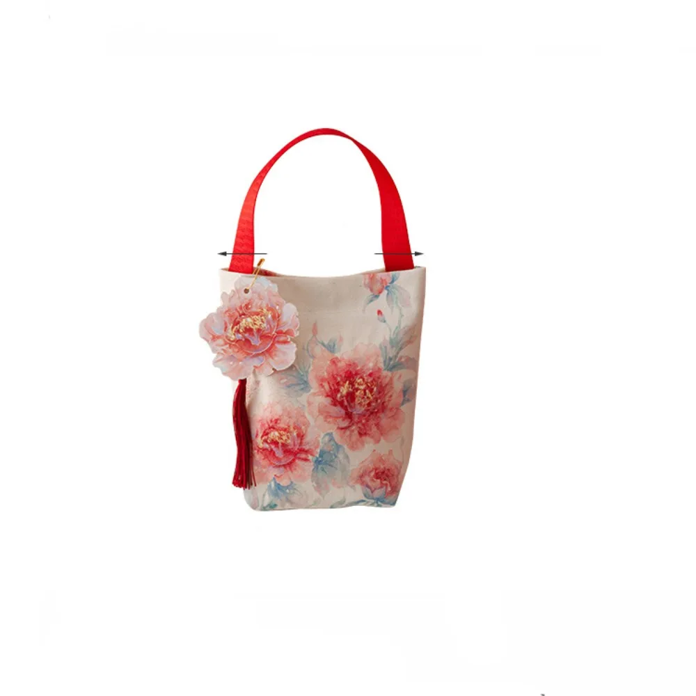 Printing Flower Tassel Wrist Bag Temperament Make Up Pouch Wedding Candy Bag Jewelry Packing Storage Bag Chinese Style Handbag