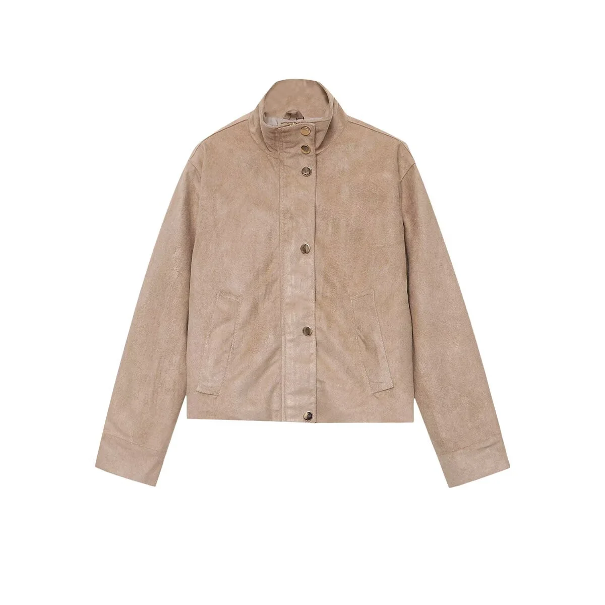 

2025 autumn new women's clothing retro style fashionable versatile suede texture stand up collar long sleeved jacket