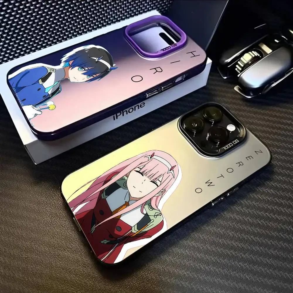 Anime d-darling no franxxs caso de telefone para iphone 17 16 15 14 13 12 11 pro max ar multicolorido fosco laser aurora funda