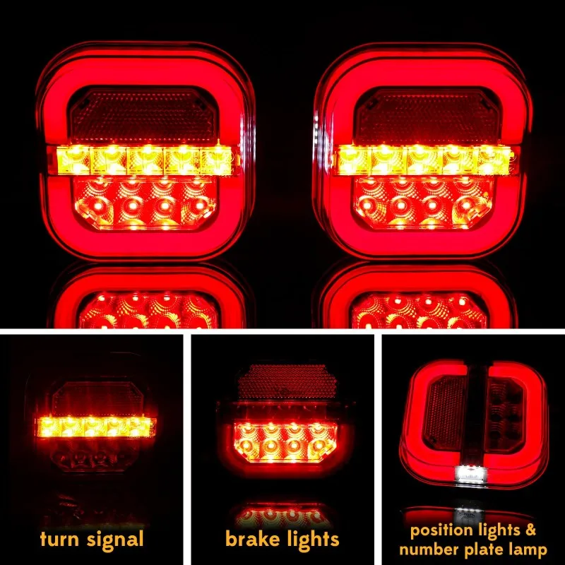 

Universal Simple Installation LED Trailer Rear Lights Kit 2Pcs Super Bright High Lumens Brake Lights For Trailer Truck Taill
