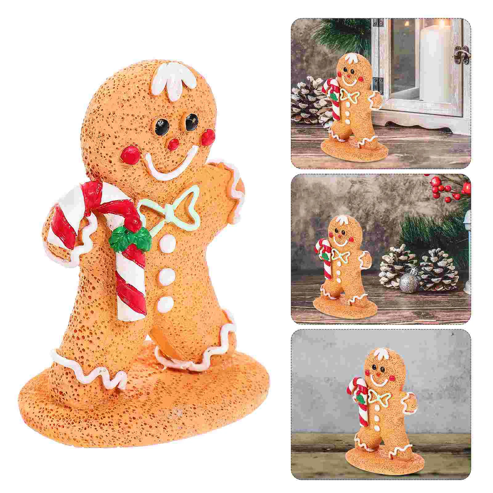 Christmas Gingerbread Man Decoration Party Centerpiece Xmas Decorative Cartoon Statue Desktop Resin Child