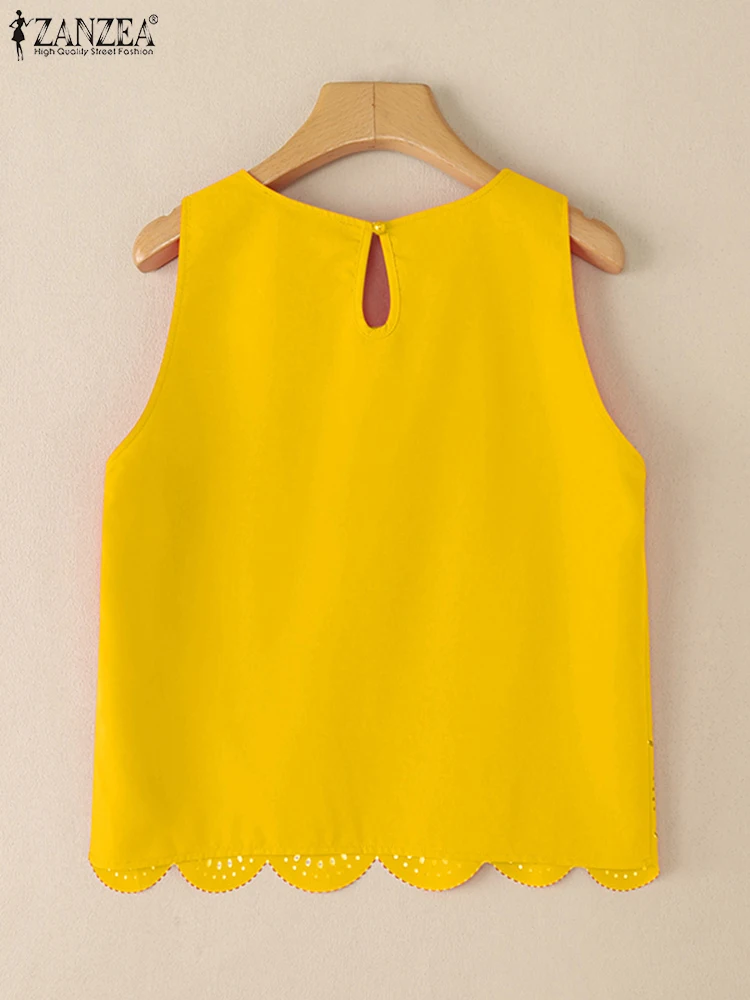 2025 zanzea verão oco para fora camis sem mangas tanques topos feminino elegante o pescoço camisa de férias elegante trabalho blusas fmeale coletes