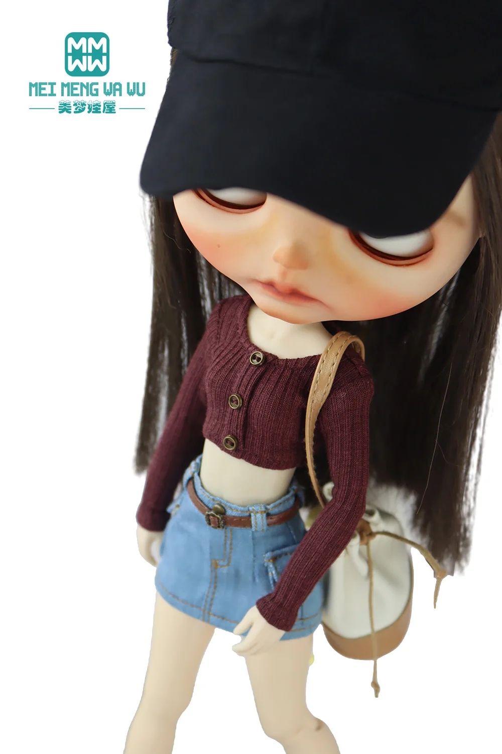 28 cm Blyth-Puppenkleidung, modische bonbonfarbene Blusen, Mini-Jeansröcke für OB23 OB24 Azone-Puppenzubehör – Detail 28