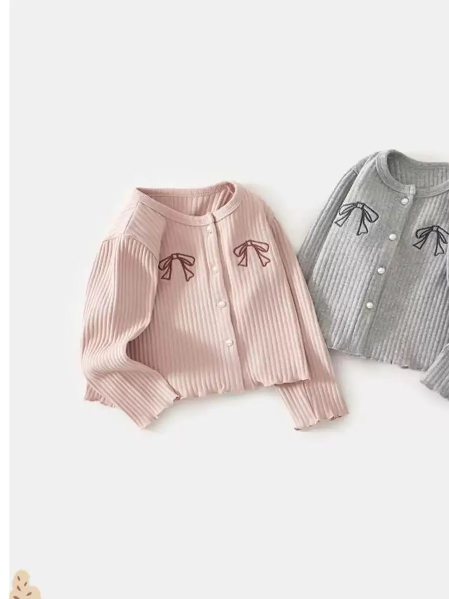 Sweet Knitted Cardigan for Girls Pure Color Faionable  Knot Chinese Sle Silk Top Regular Length All Season Wear