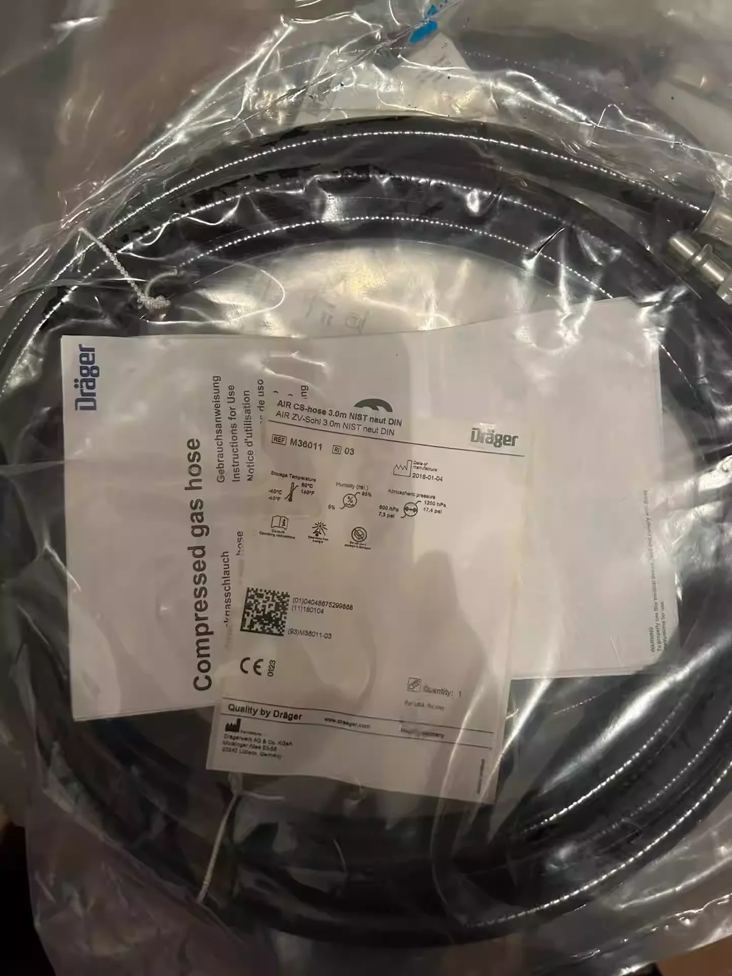 M36011/M30012 Air CS-Hose 5.0m/3.0m NIST Neut DIN by Drager