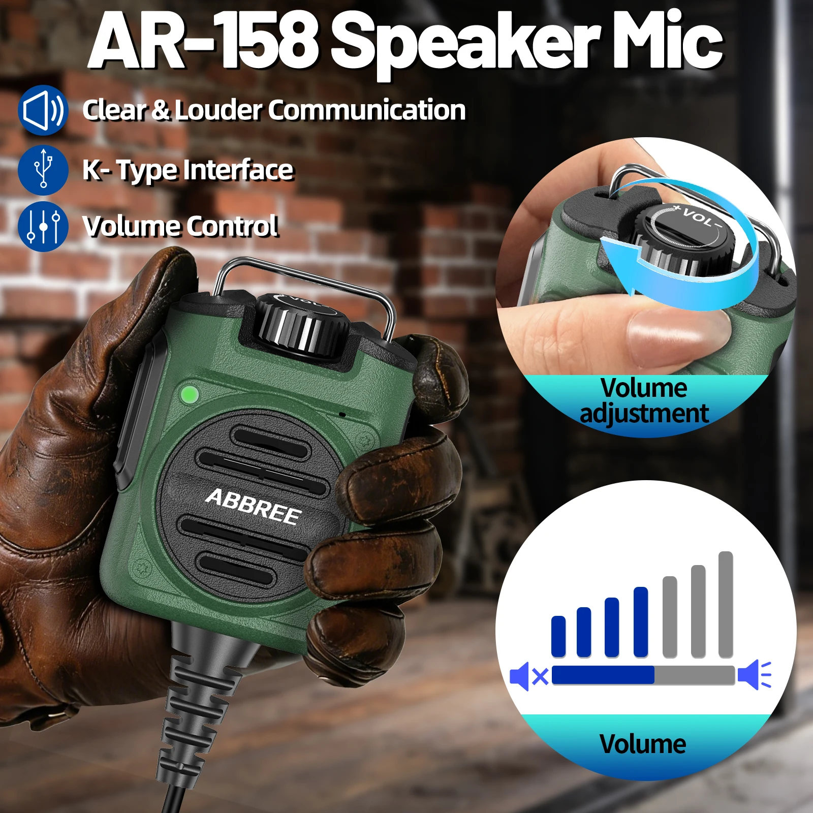 ABBREE AR-158 2Pin Rechargeable Microphone Mic Speaker Volume PTT Tangent For Baofeng UV 5R BF 888S UV 21 PRO Two Way Radio view 4