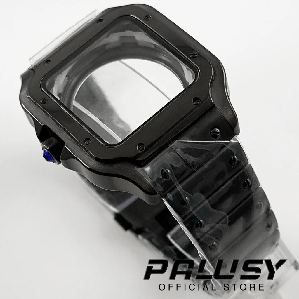 PVD Schwarzes 38-mm-Uhrengehäuse, quadratisch, 316L-Edelstahl für NH35, NH36, NH37, NH70, NH72, Automatikwerk, geeignet für 27-mm-Zifferblatt