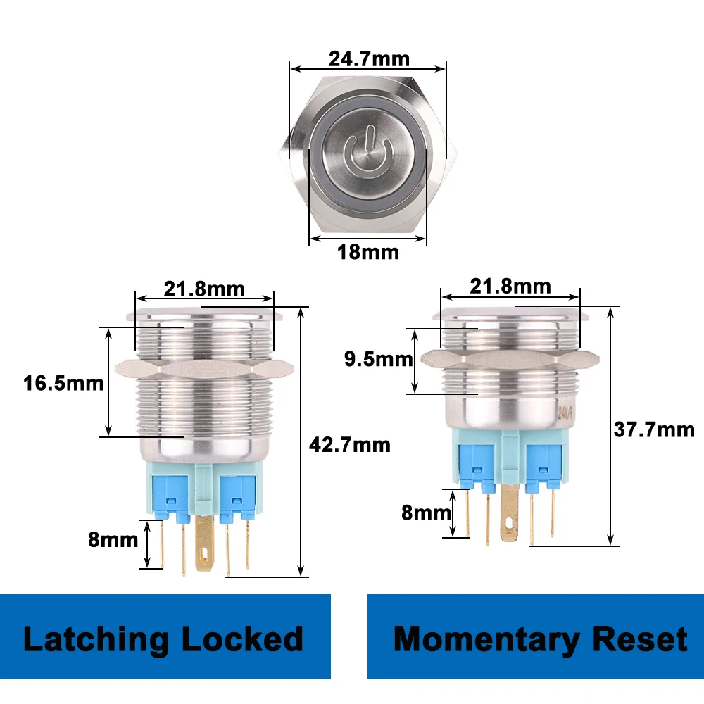 22mm Metal Latching Momentary Horn Push Button Switch LED Light Car Auto Power 3V 6V 12V 24V 220V Waterproof Ring LED Arrow led