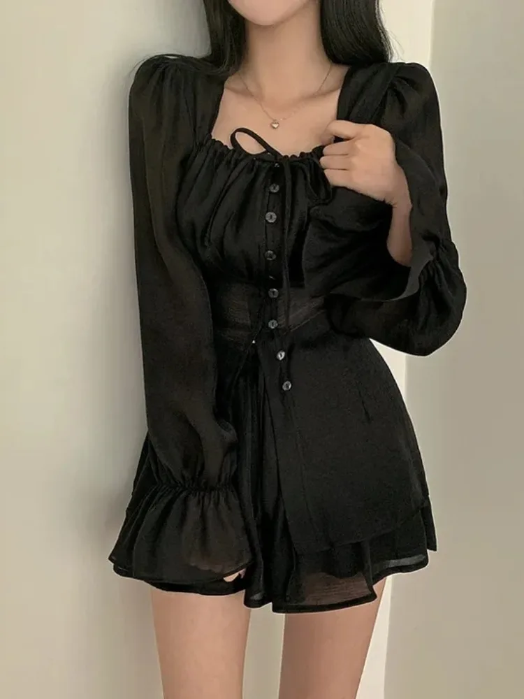 

Ele Summer Faion Bell Sve Топ с рюшами по подолу и юбка Комплект Chic Agel Design Sense Quali Material Весенне-осенняя одежда