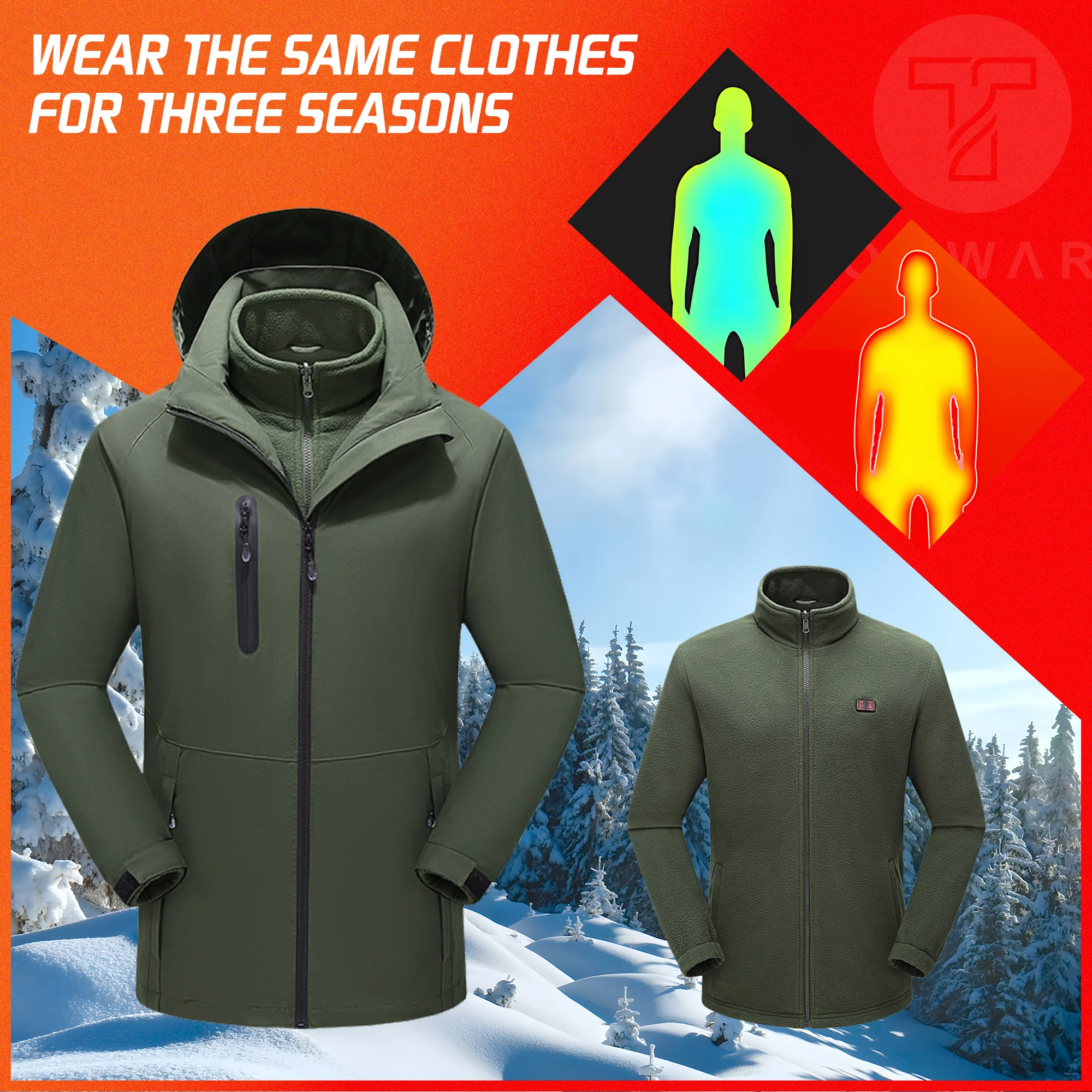 TODWARM Heated Jacket Winter Heating Motorcycle Jacket USB Electric Heating Jackets Hooded Camping Warm Heated Clothes Skiing