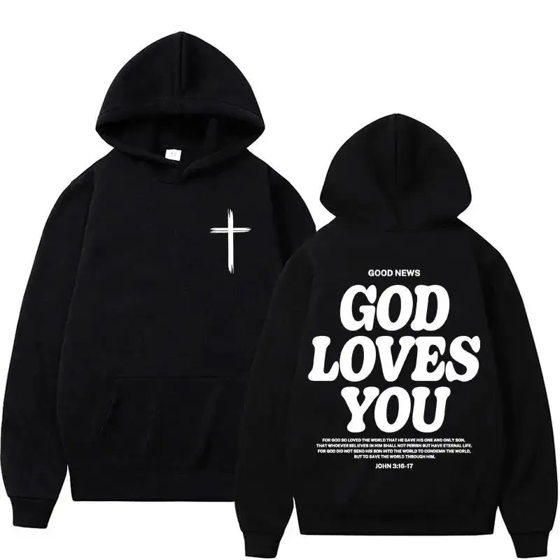 Harajuku Aesthetic Christian Jesus Church Hoodie Bible Verse God Loves You Hooded Men\'s Women Vintage Sweatshirts Streetwear Y2K